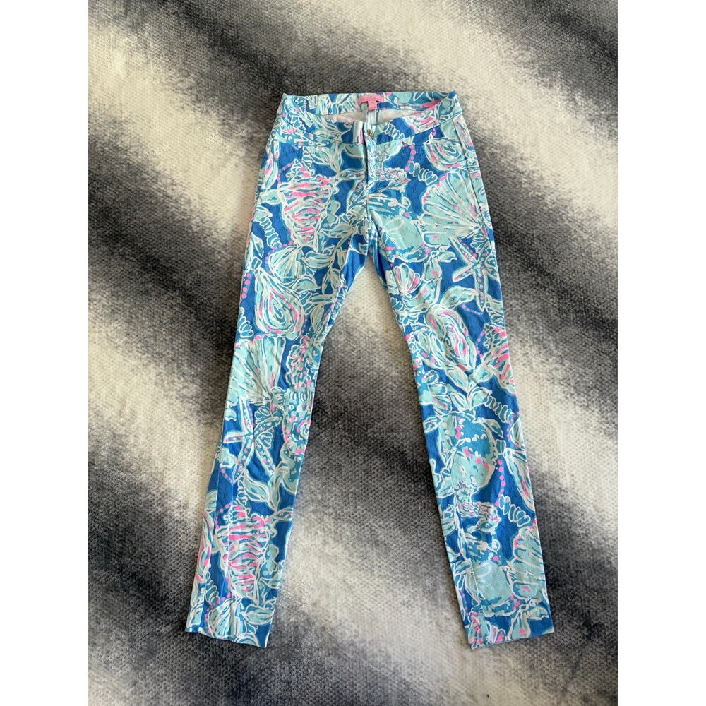 Lilly Pulitzer Kelly Skinny Ankle Pants Bay Blue Into the Deep Sea Life Size 00